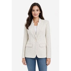Gibson Look Lined Blazer Size Medium Cotton Blend Neutral Jacket